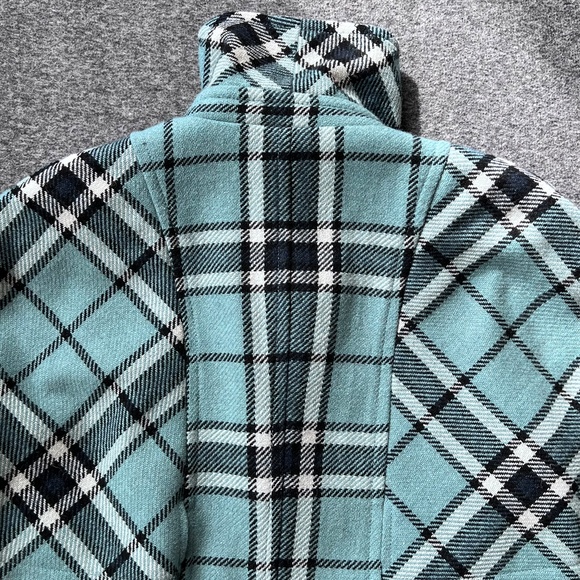 Mossimo Plaid Cape Style Sleeve Wool Blend Pea Coat Sz L Robin Blue - Picture 8 of 12